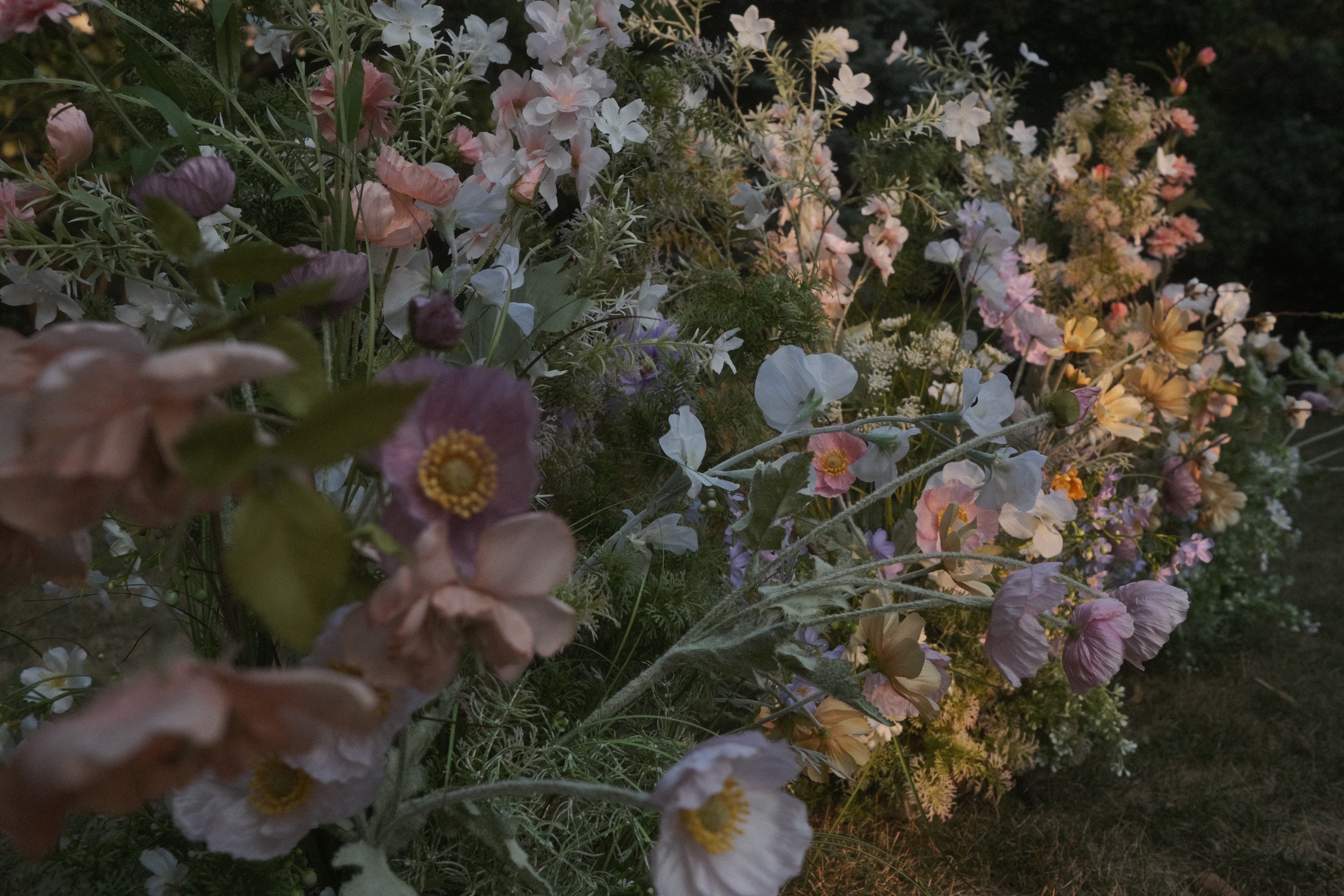 Panoramic view of markers surrounding a ceremony setting